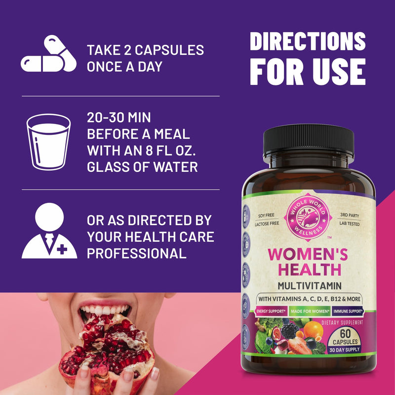 Womens Daily Multivitamin Multimineral Supplement for Energy, Mood, Focus, Hair, Skin & Nails. Made for Women with 30+ Nutrients, Fruit & Energy Blend. Womens Vitamins, USA Made.
