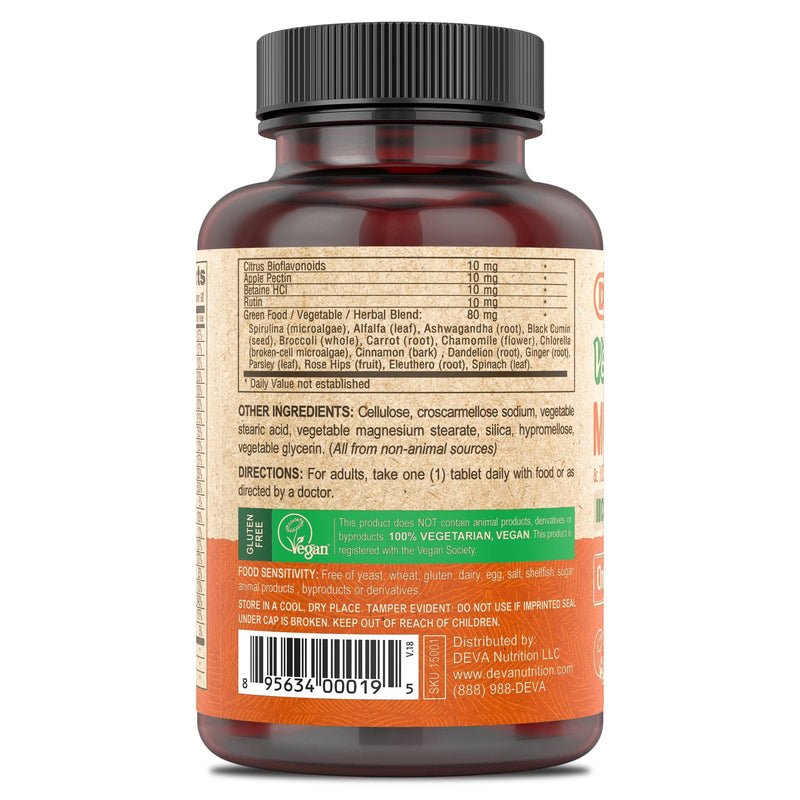 DEVA Vegan Multivitamin and Mineral Supplement - One Daily Vitamin Formula with Greens - Iron Free - 90 Coated Tablets (Pack of 2) 90 Count (Pack of 2)
