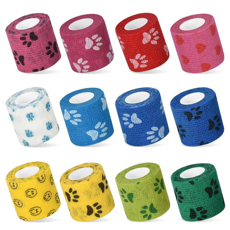 Pack of 12 Self-Adhesive Bandage for Dog Vet Wrap Pet Cohesive Bandage Self-Adhesive Bandage for Pet Horse Cohesive Bandages Elastic Bandage Adhesive Bandage for Wrist Ankle Finger