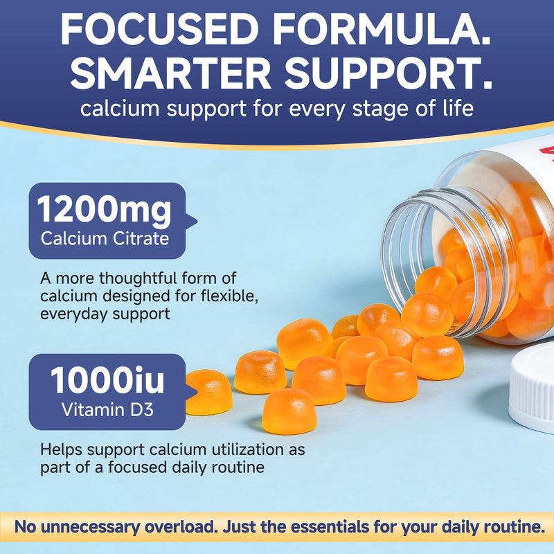 3 Pack-Calcium Citrate 1200mg with Vitamin D3 Gummies for Women & Men,Calcium Chews Supplement- Supports Bone & Teeth Health,Easy Absorption,Sugar Free,Vegan,Orange Flavor,90 Day Supply 60 Count (Pack of 3)