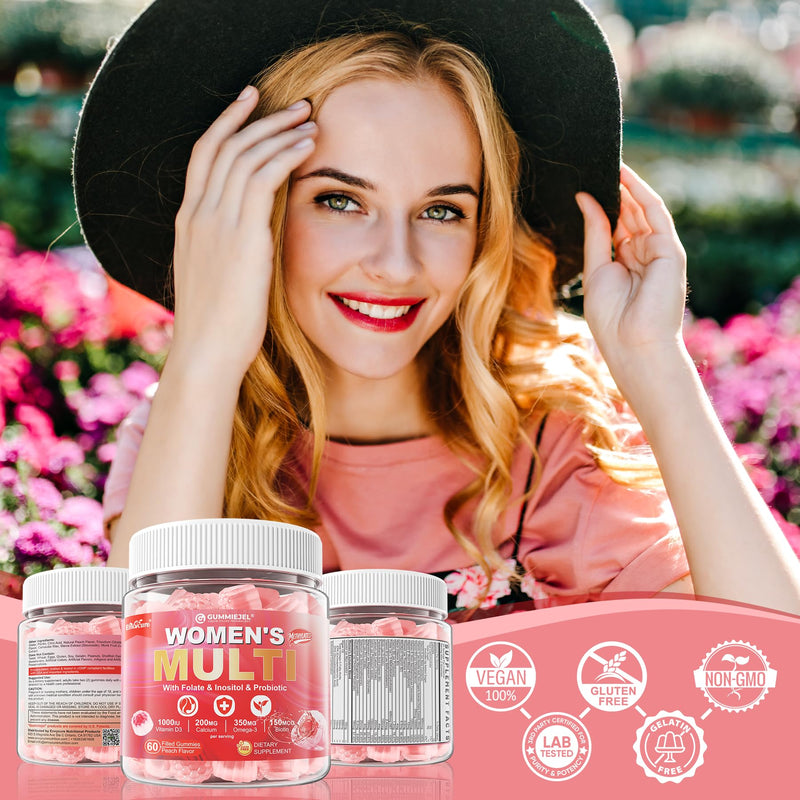Women's Multivitamin Gummies-Methylated Multivitamin for Women with Omega-3 | Magnesium,Calcium, Enzymes,Probiotic & Antioxidant Blend to Support Overall Health, Immunity, Hair, Nails & Skin Health-1Pack 60 Count (Pack of 1)