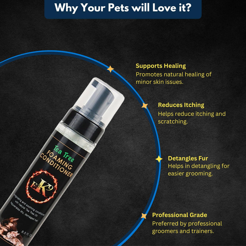 E3 Tea Tree Foaming Conditioner (K9) - 8.5oz - Deep Cleansing & Soothing Formula for Pets, with Nano Vitamins A, C, E, & F | Trusted by Professionals | with The Goodness of Tea Tree - BeesActive Australia
