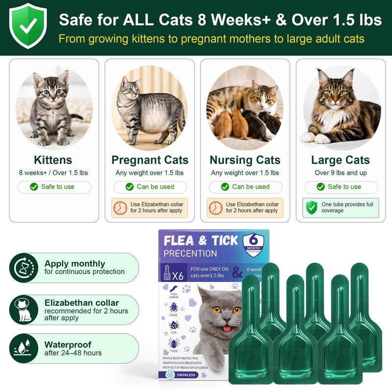 Topical Flea and Tick Product for Cats, 6 Doses, 0.8 mL Each, for Use Only as Directed on Product Label