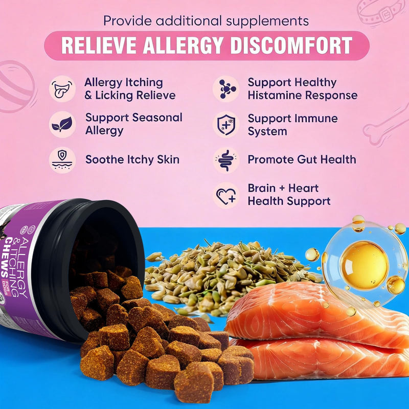 Dog Allergy & Skin Support Chews – Helps Maintain Healthy Skin and Coat, 200 PCS