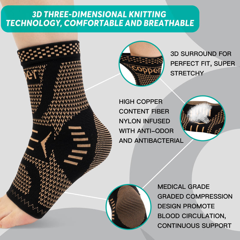 INDEEMAX Ankle Brace for Women & Men, Ankle Compression Sleeve Support Copper Infused Ankle Brace for Sprained Ankle, Plantar Fasciitis Sports, Achilles Tendonitis Pain Relief, Copper Black, M Medium - BeesActive Australia
