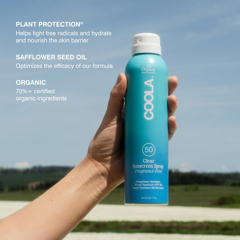 COOLA Organic Sunscreen SPF 50 Sunblock Spray, Dermatologist Tested Skin Care For Daily Protection, Vegan and Gluten Free, Fragrance Free 6 Fl Oz (Pack of 1)