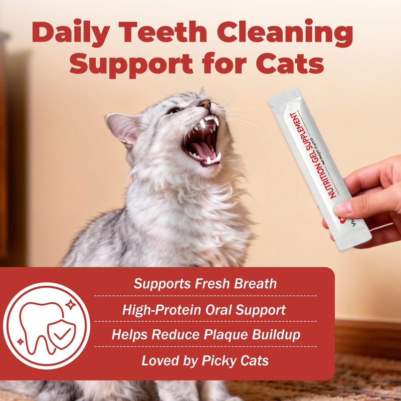 Cat Dental Care & Cat Teeth Cleaning Gel Treat for Cats – Dental Care for Cats, Cat Oral Care to Freshen Cat Breath, Help Reduce Plaque Buildup, Cats Bad Breath Support with Papain, MCC