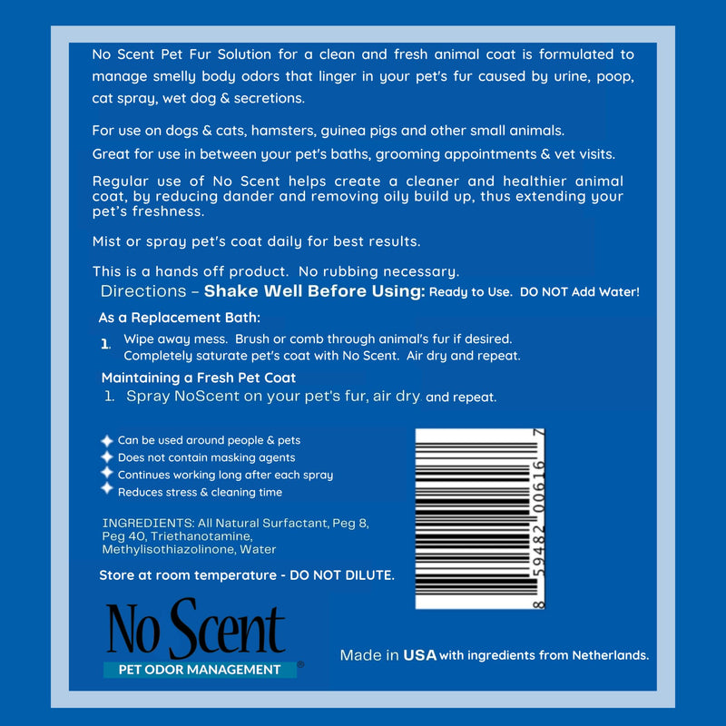 No Scent Pet Fur Odor Spray & Rinseless Cleaner for Dog, Cat, Hamster, Small Animal & Furry Pets (8 Fl Oz / 237 mL) 8 Fl Oz (Pack of 1) - PawsPlanet Australia