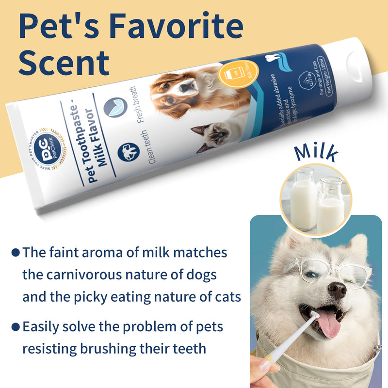 Dog Toothpaste, 4.23 oz, Milk Flavor, Fluoride Free, Effectively Prevents and Reduces Plaque and Tartar Buildup, Freshens Breath, Contains Lactobacillus, Suitable for Cats and Dogs