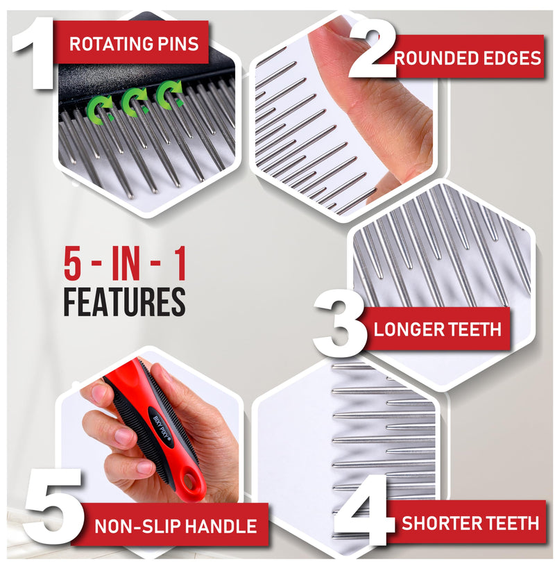 Dog Combs for Grooming Matting - Rotating Teeth Poodle Comb for Grooming - Cat Comb for Long Haired Cats - Dog Dematting Comb - BeesActive Australia