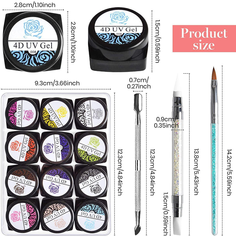 EBANKU 12 Colors Sculpture Painting Nail Gel Set, 3D Nail Carved Gel Sculpture Creative DIY Decoration Painting Glue with Tools, Silicone Pen, Cuticle Pusher and Carving Brush - BeesActive Australia