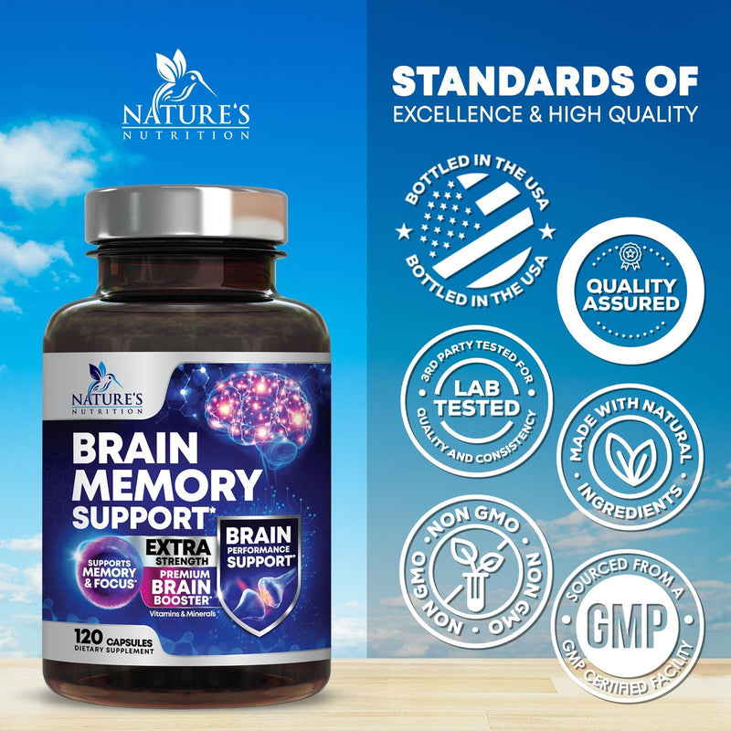 Brain Memory Supplement Pills - 3X Strength Nootropics for Concentration, Clarity & Focus Support - Brain Health Cognitive Vitamins with Bacopa, Phosphatidylserine & DMAE, Brain Booster - 120 Capsules 120 Count (Pack of 1)