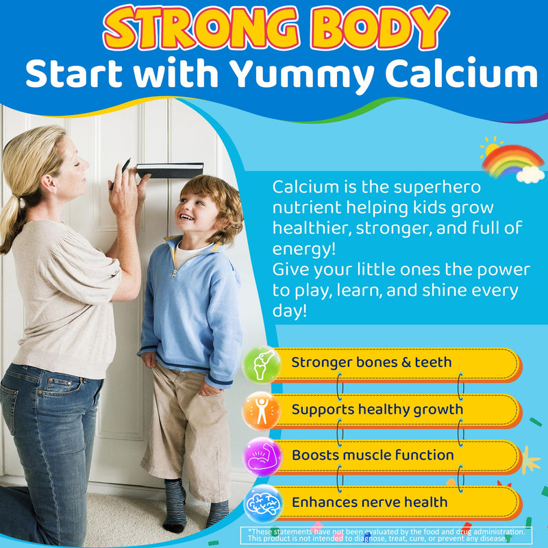 Kids Calcium Gummies + Vitamin D3 K2, Magnesium, Zinc, Extra Absorption Algae Calcium Supplement For Kids Gentle to Stomach, Bone, Teeth, Muscle, Brain, Sugar Free Chewable Kids Vitamins 4+, 60 Counts 60 Count (Pack of 1)