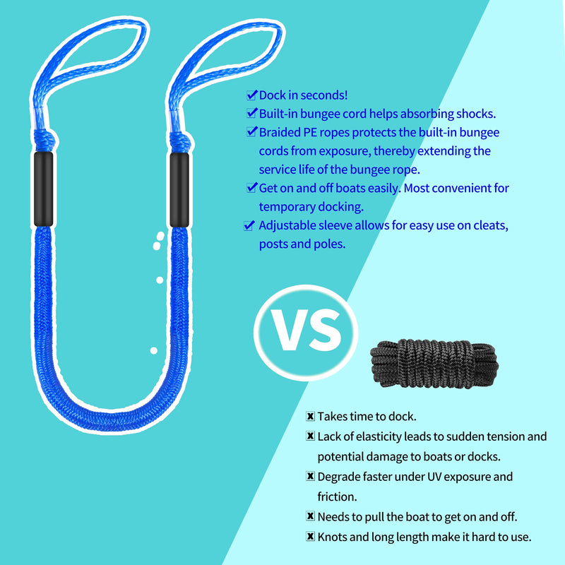 Bungee Dock Line with Loops – Lightweight Elastic Mooring Rope for Quick Docking (2, Blue, 5 Feet) 2