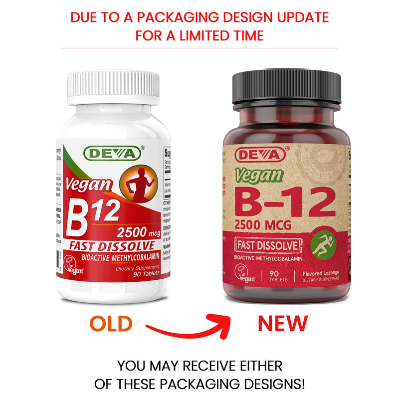 DEVA Nutrition Vegan Sublingual Fast Dissolve B-12 Tablets, 2500 mcg, 90 Count 90 Count (Pack of 1)