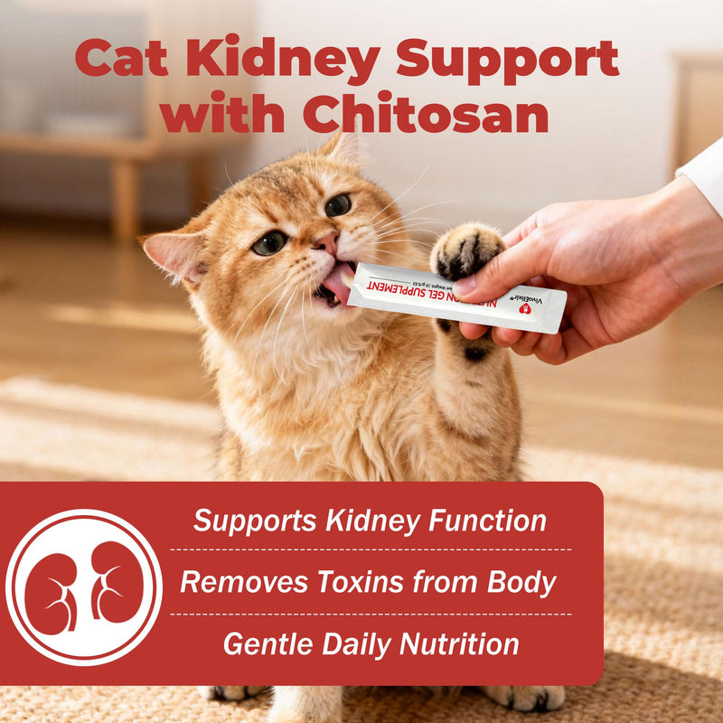 Cat Kidney Support Chitosan & L-Lysine – Boosts Kidney Health & Function, Promotes Toxin Removal, Restores Kidney Function, Enhances Vitality – Natural Ingredients for Cats – 30 Tubes