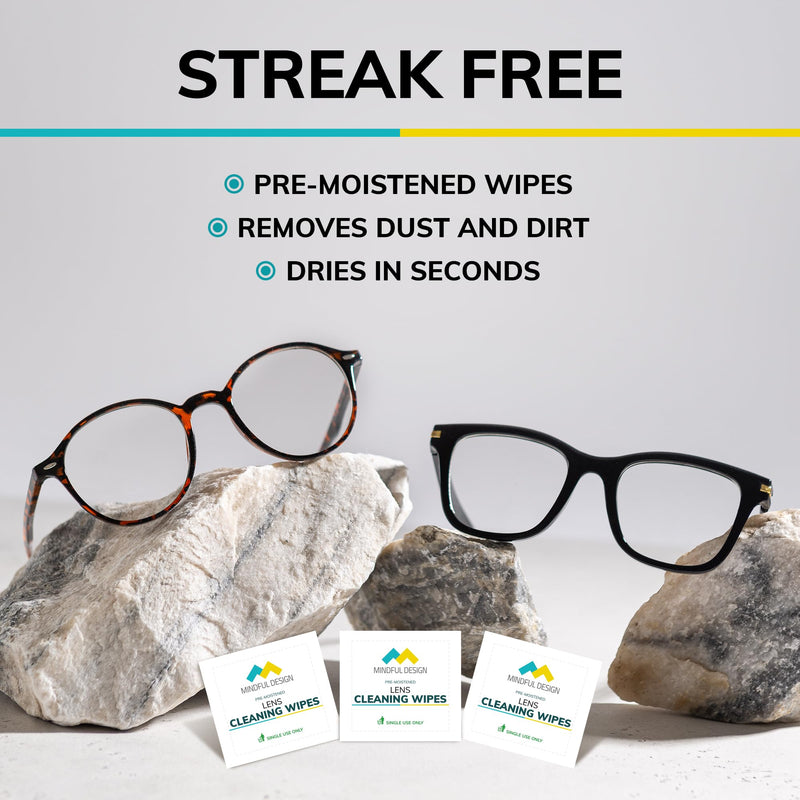 Mindful Design Lens Cleaning Wipes for Eyeglasses, 210ct - Individually Wrapped, Eye Glass Cleaning, Lens Wipes for Glasses/Sunglasses, Packaging May Vary - BeesActive Australia