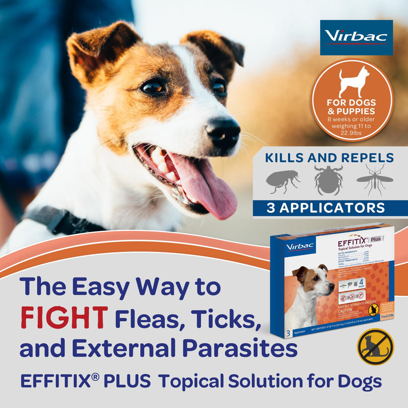 EFFITIX Plus Topical Solution for Dogs - Waterproof Flea and Tick Treatment for Small Dogs (11-22.9lbs) 3 Doses by Virbac