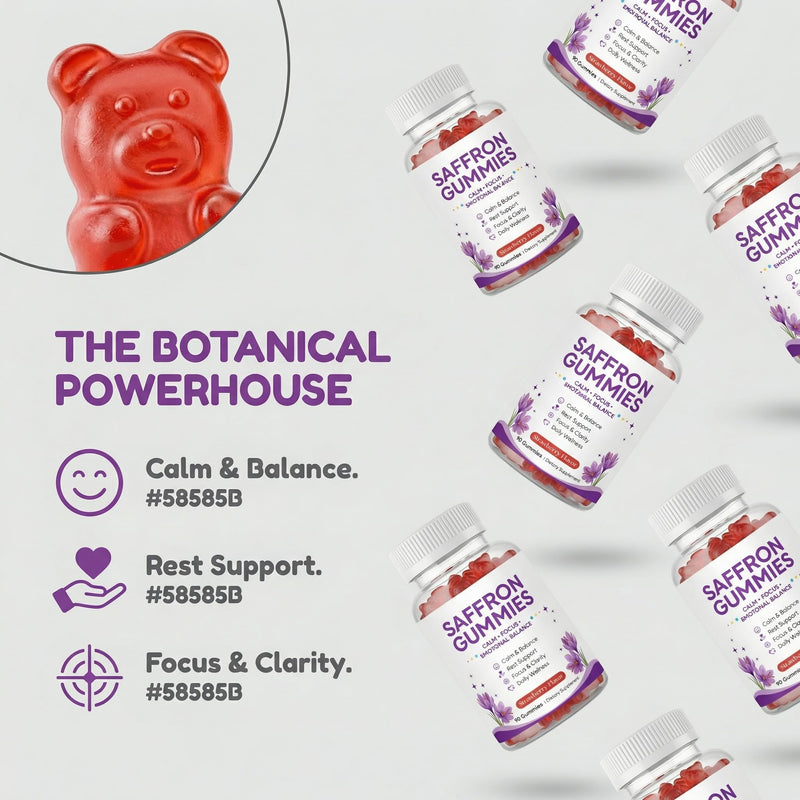 Saffron Gummies, Mood & Calm Support withPassion Flower, St. John's Wort, GABA & Vitamin D2,Emotional Balance & Focus Formula, Strawberry Flavor, 90Gummies