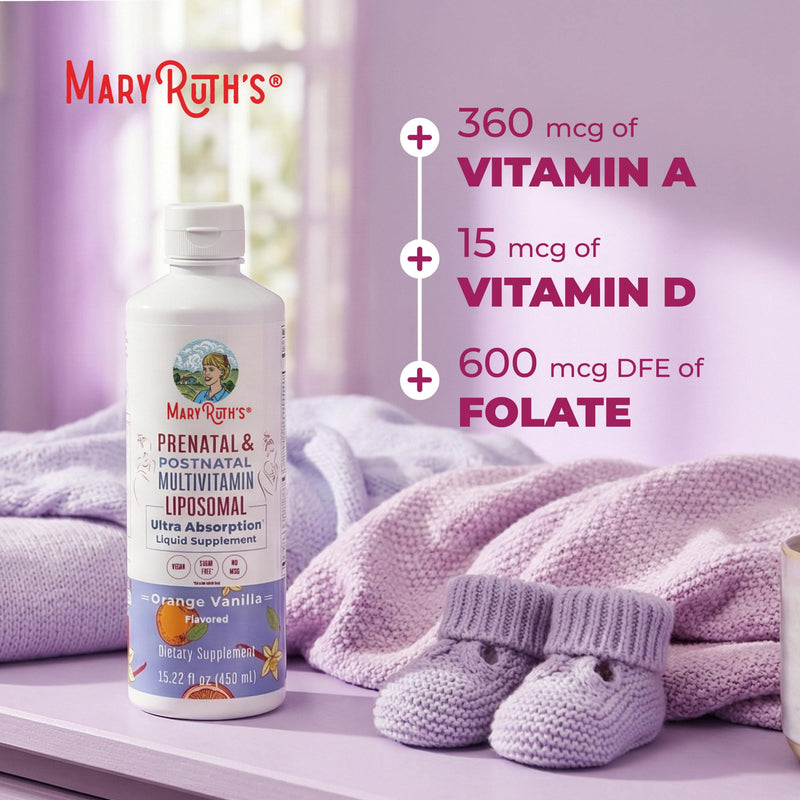 MaryRuth's Prenatal & Postnatal Multivitamin Liposomal, Vegan, 30 Servings | Preconception & Pregnancy, Folate Choline Omega 3 DHA, Vegan, Sugar Free, Gluten Free, 30 Servings