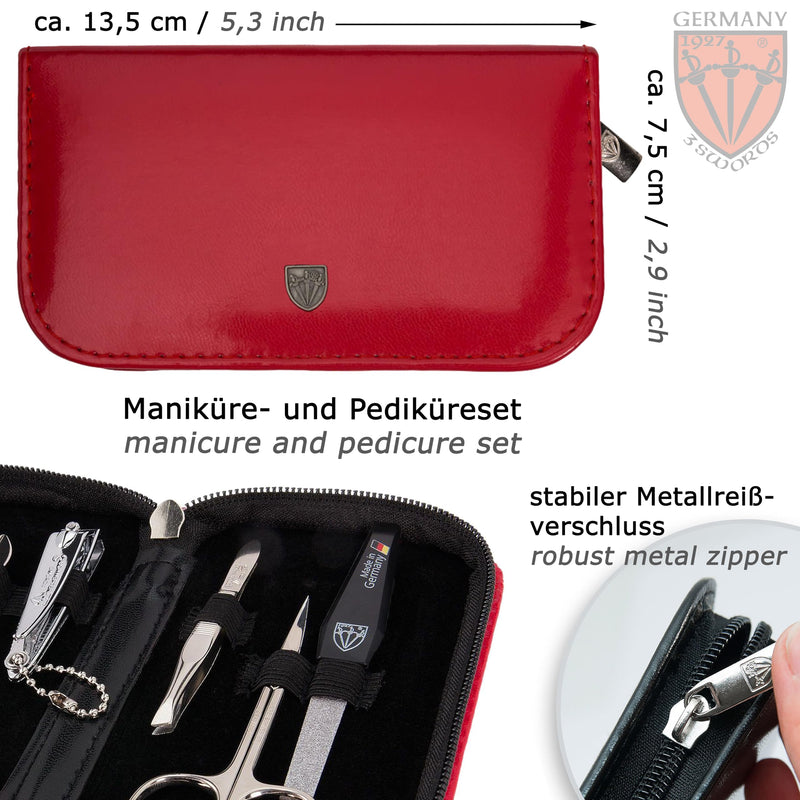 3 Swords Germany - brand quality 6 piece manicure pedicure grooming kit set for professional finger & toe nail care scissors clipper fashion leather case in gift box, Made in Solingen Germany (03706) RED - BeesActive Australia