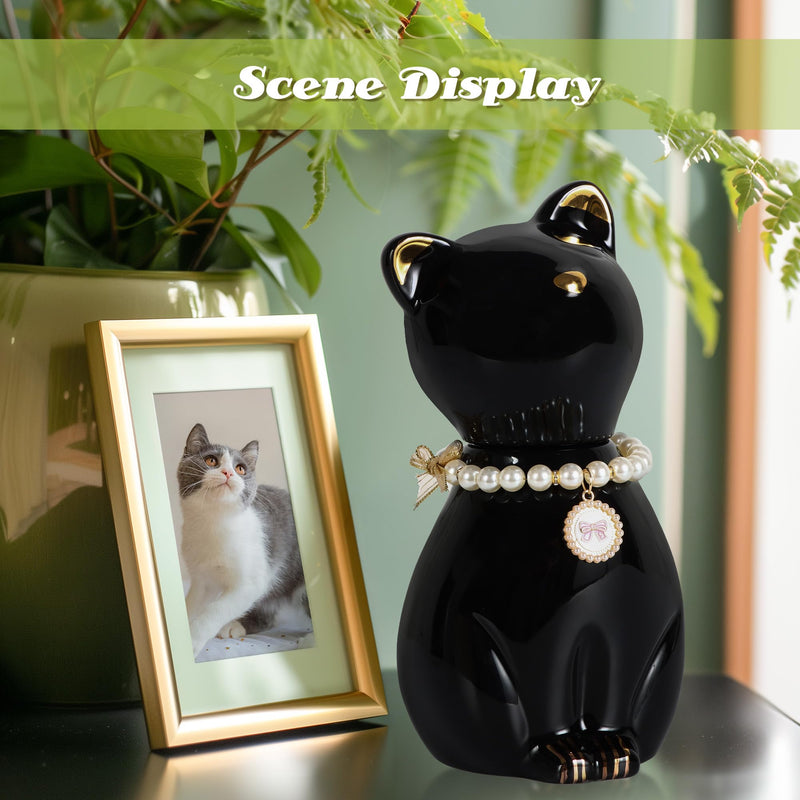 DiDiBirDi Cat urn for ashes, cat urn, cat urn for ashes, pet cremation black cat urn for ashes, animal urn for cat with cat collar - BeesActive Australia