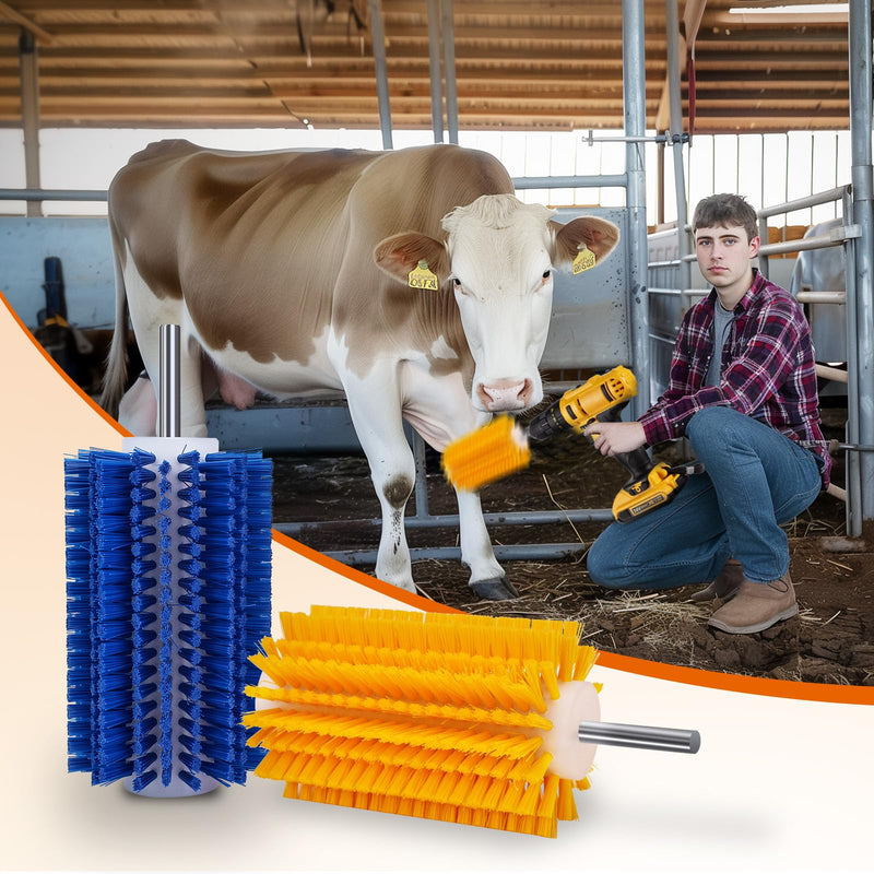 Livestock Scratching Mini Roto Drill Brush Attachment For Horse Cow Goat Cattle Pig Grooming, Relieve Itching on the Back, Remove Harmful Parasites/Dead Skin/Shedding Hair, 5/18" Shank, Yellow - BeesActive Australia