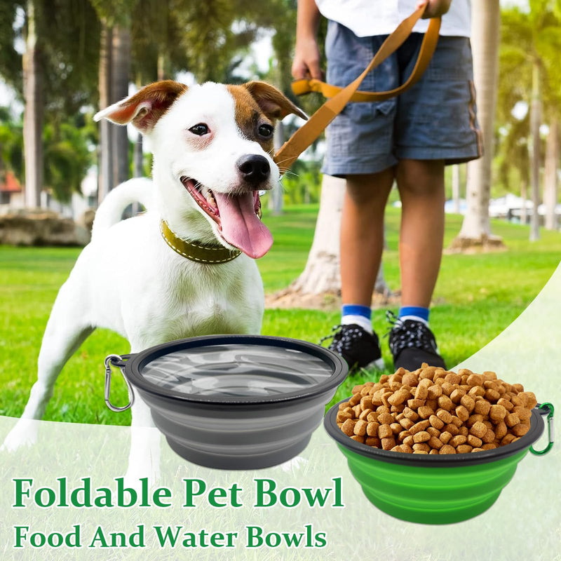 2 Pack Collapsible Pet Travel Bowls for Dogs and Cats, Silicone Portable Dog Feeding Bowl for Food and Water, Puppy Slow Feeder Dish for Walking Camping with 2 Carabiners and Lids, 650ml - BeesActive Australia