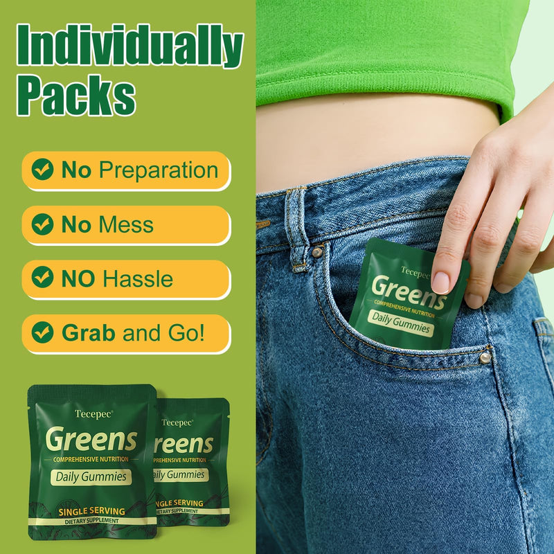 Greens Daily Gummies, Superfood Fruits and Veggies Blend with Spirulina, Chlorella, Prebiotics & Fiber, Adaptogens Multivitamin Supplement for Women & Men Digestive Health, Non-GMO, 240 Count 240 Count (Pack of 1)