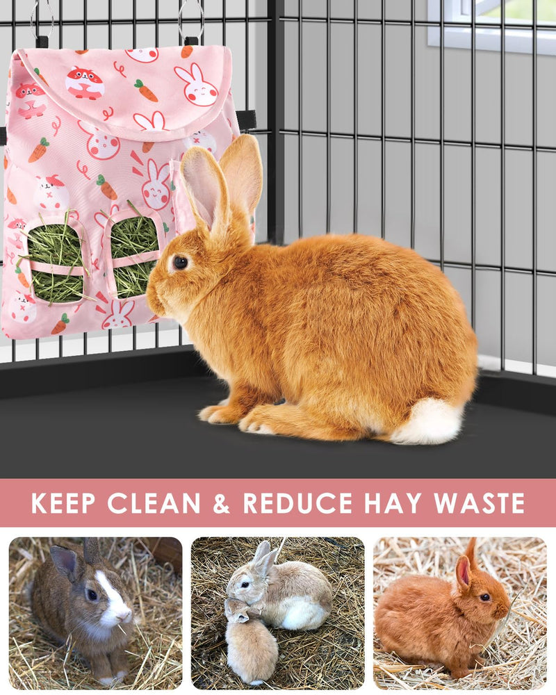 Bissap Rabbit Hay Feeder Bag, 2 Holes Hanging Hay Feeder Guinea Pig Hay Bag with Side Pocket for Rabbits Bunny Chinchillas Hamsters Rats and Other Small Pets Small Animal - S (Pink) ﻿ - BeesActive Australia