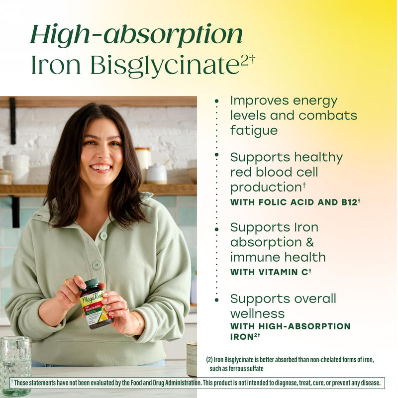 MegaFood Blood Builder Iron Supplement, Energy Support, Vegan, 30 Tablets | Increase Iron Levels Without Side Effects, Improves Energy Levels, B12, Folic Acid and Vitamin C for Absorption, 30 Servings Unflavored 30 Count (Pack of 1)