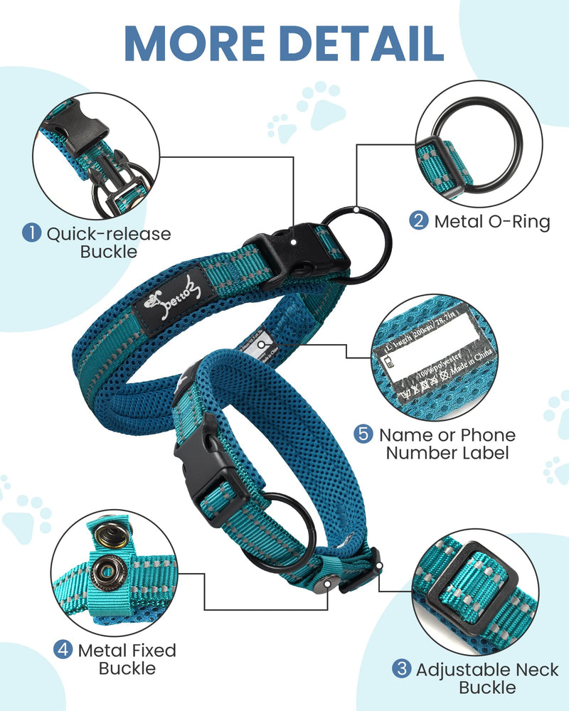 PETTOM Dog Collar Adjustable Nylon Dog Collar Breathable Reflective Collar (Blue L) Blue - BeesActive Australia