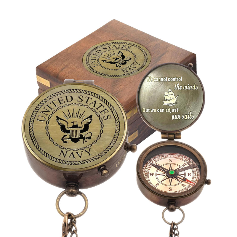 Compass - Gift for Army, Navy, Marine Corps, Baptism, Easter, Birthday, Fathers Day, Graduation, Wedding Navy With Wooden Box