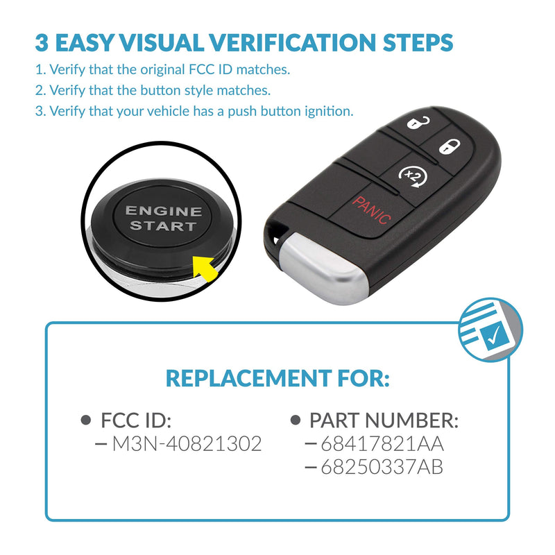 Keyless2Go Replacement for 4 Button Proximity Remote Smart Key for Jeep Compass M3N-40821302 68250337 AB