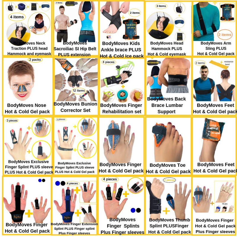 BodyMoves 2 Finger Splints plus 2 sleeves for Trigger Mallet Broken Finger brace joint support for men and women- ideal for seniors (4 pc set, Midnight Black) 4 Count (Pack of 1)