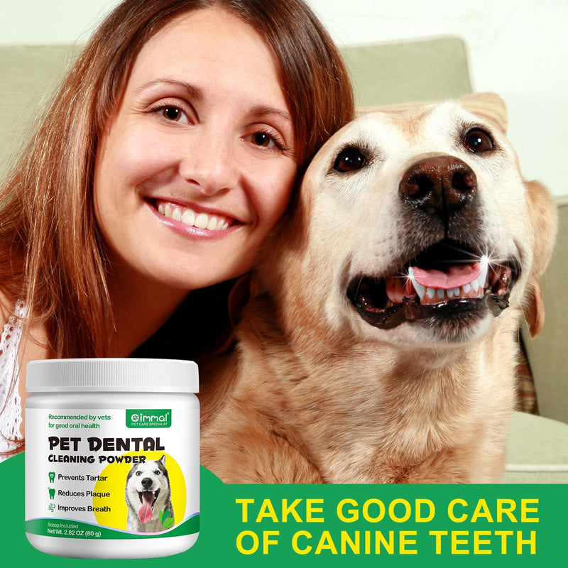 Teeth Cleaning Powder for Dogs, 2 x 80g Dog Dental Powder Cleaning Teeth, Dog Breath Freshener with Probiotics for Bad Breath, Plaque, Tartar - Dental Care Supplement for Small, Medium & Large Dogs - PawsPlanet Australia