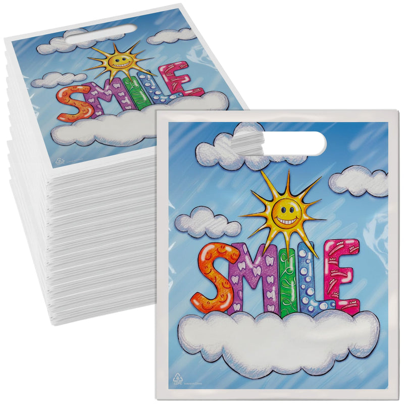 Soft Claws 100 Pcs Dental Goodie Bags – “Sunshine Smile” Design, 9 x 7.5 Inch Plastic Dental Bags with Handles, Patient Care Bags for Dentist Office, Made in USA - BeesActive Australia