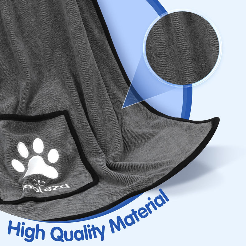 Nobleza dog towel, microfiber dog towel, extra absorbent dog towel, soft and durable premium dog drying towel, quick-drying, 106 x 66 cm for all dogs and cats, dark gray L106 x W66 cm - BeesActive Australia