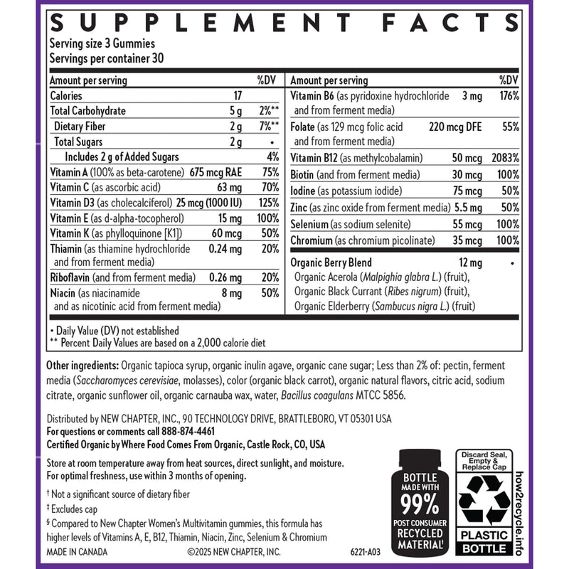 New Chapter Women's 50+ Multivitamin Gummies, Berry Citrus, 90 Count | 52% Less Sugar Women's Healthy Aging Gummies with Vitamin C, B Vitamins, and Zinc, Non-GMO and Gluten-Free Formula