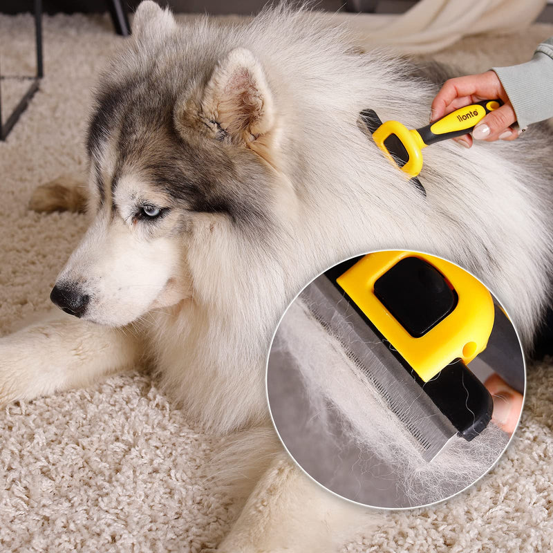 lionto undercoat brush, non-slip handle & removable blade, wide, brush for dogs & cats, gentle grooming & rounded bristles, dog brush suitable for long & short fur, rustproof undercoat brush, wide - BeesActive Australia