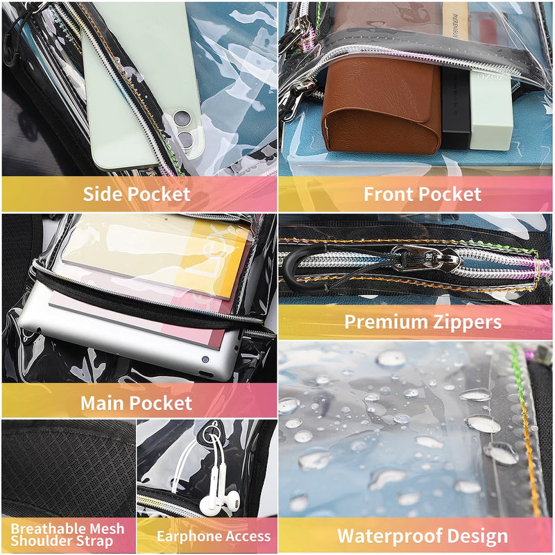 Hydration Backpack, Water Backpack with 2L Hydration Bladder, Rave Backpack Hydration Pack, Festival Essential for Raves, Hiking, Cycling, Climbing, Running, Outdoor, Camping and More Clear