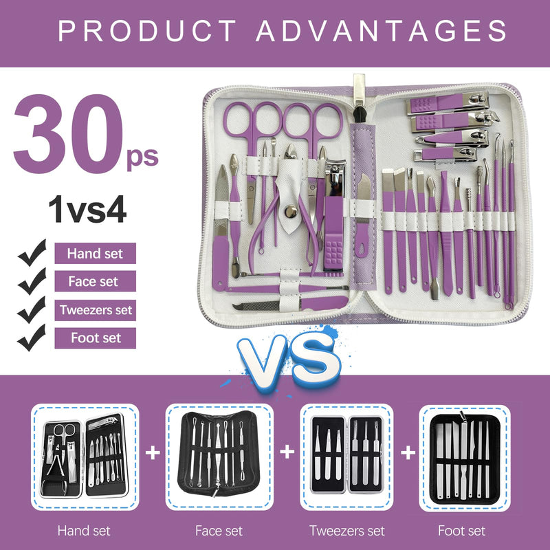 Manicure Set 30 in 1 Nail Clippers Set,Nail Manicure Kit for Women,RedFlow Toenail Clippers,Pedicure Kit,Pedicure Tools,Suitable for Travel Manicure Tools (Purple) Purple