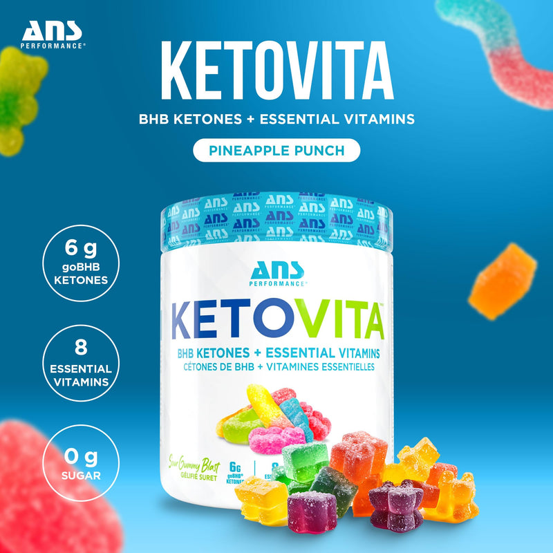 ANS Performance Ketovita BHB Ketones + Essential Daily Vitamins, 232g (30) Servings (Sour Gummy)