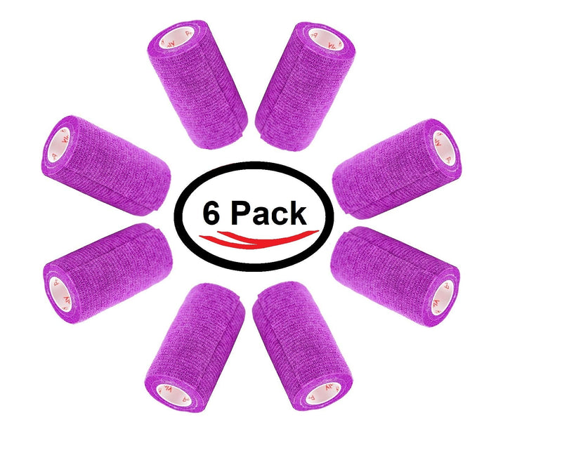 3 Inch Vet Wrap Tape Bulk (Purple) (Pack of 6) Self Adhesive Adherent Adhering Flex Bandage Grip Roll for Dog Cat Pet Horse 6 Rolls Purple - BeesActive Australia