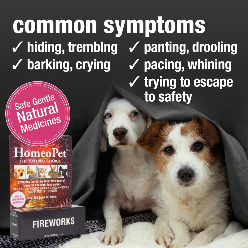 HomeoPet Fireworks, Safe and Natural Loud-Noise-Anxiety Calming Supplement for Cats, Dogs, and Other Small Animals, 15 Milliliters