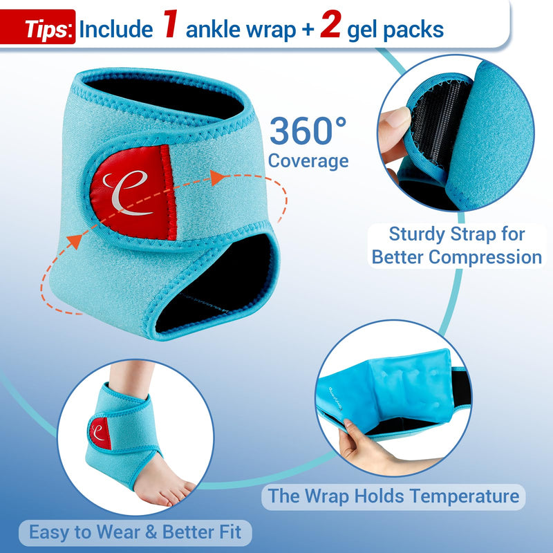 Comfytemp Ankle Ice Pack Wrap Brace for Swelling, Foot Pain Relief, 2 Gel Packs for Injuries Reusable, Hot Cold Compress Therapy for Plantar Fasciitis Relief, Heel Spur, Achilles Tendonitis, Swelling Ankle Ice Pack Wrap (1 Wrap + 2 Gel Ice Packs)