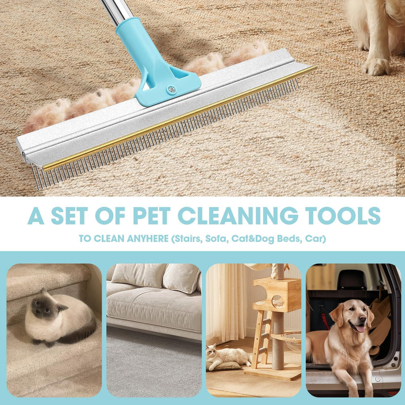 Carpet Rake for Pet Hair Removal, 67'' Adjustable Handle Carpet Rake Cat Dog Hair Remover, Reusable Long Handle Pet Hair Removal Tool, Pet Hair Removal Broom for Rugs, Mats, Couch, Furniture - BeesActive Australia
