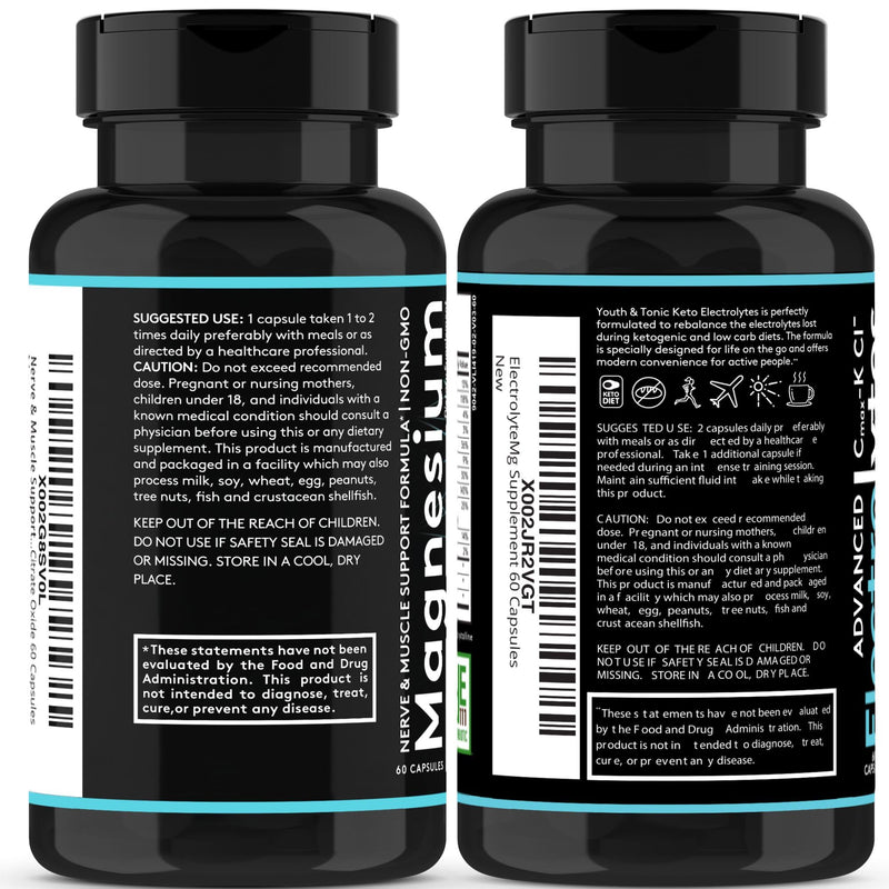 2pk| High Absorption Magnesium Complex + Electrolytes Pills - Mag Minerals Vitamins | Premium Magnesium Citrate Oxide Supplement for Leg Cramps Sore Muscle Bone Support Endurance Recovery Nerve Health