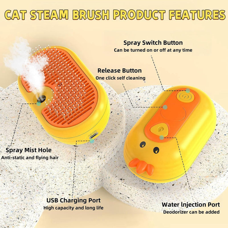 3-in-1 cat brush with steam for pet care, cat steam brush with spray for long and short-haired cats and dogs, self-cleaning dog brush with steam pets with water tank yellow - BeesActive Australia