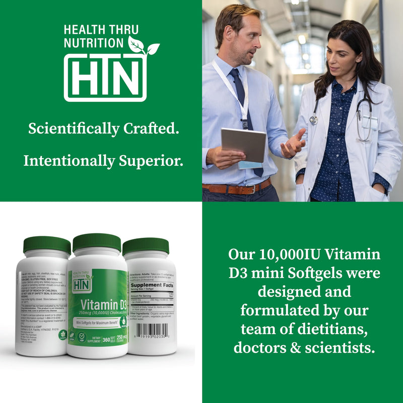 Health Thru Nutrition Vitamin D3 10,000iu - 250 mcg 360 Mini Softgels 360 Count (Pack of 1) 10,000IU Softgels